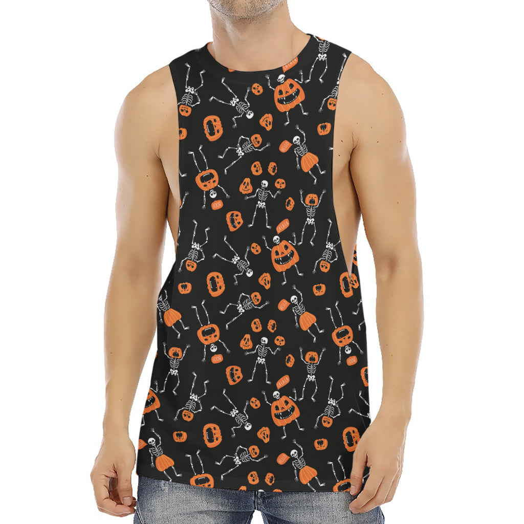 Halloween Skeleton And Pumpkin Print Men's Muscle Tank Top