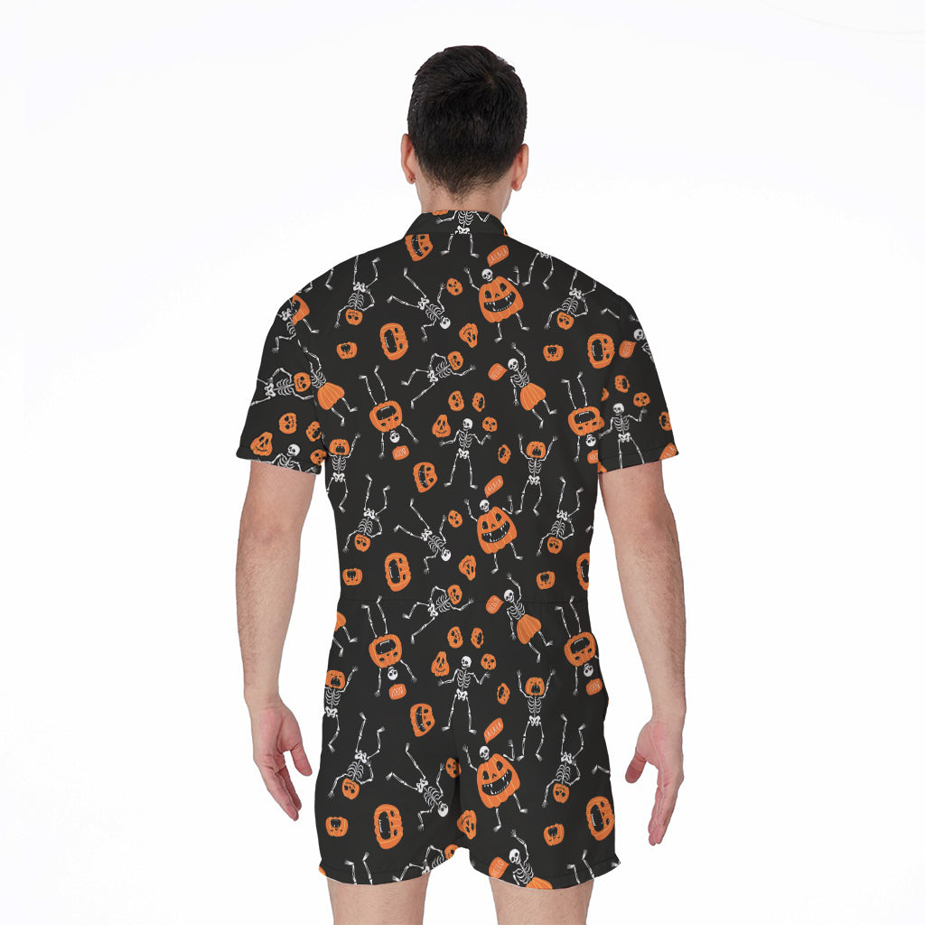 Halloween Skeleton And Pumpkin Print Men's Rompers