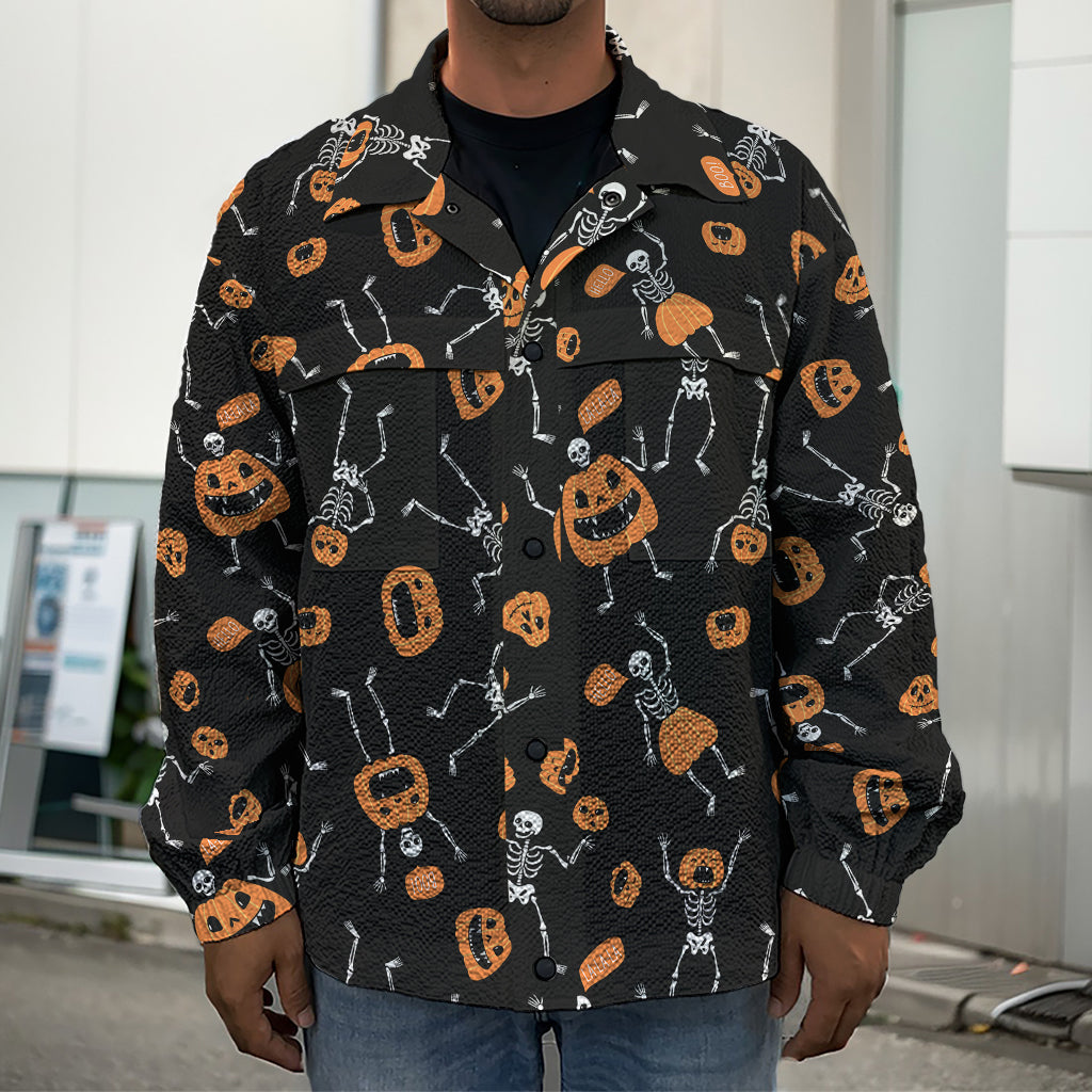 Halloween Skeleton And Pumpkin Print Men's Shirt Jacket