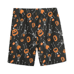 Halloween Skeleton And Pumpkin Print Men's Sports Shorts