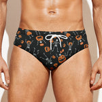 Halloween Skeleton And Pumpkin Print Men's Swim Briefs