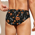 Halloween Skeleton And Pumpkin Print Men's Swim Briefs