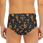 Halloween Skeleton And Pumpkin Print Men's Triangle Swim Briefs