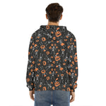 Halloween Skeleton And Pumpkin Print Men's Velvet Pullover Hoodie