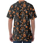 Halloween Skeleton And Pumpkin Print Men's Velvet T-Shirt