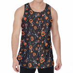 Halloween Skeleton And Pumpkin Print Men's Velvet Tank Top