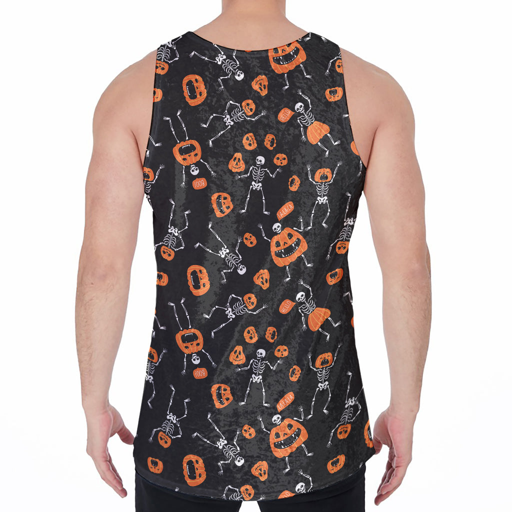 Halloween Skeleton And Pumpkin Print Men's Velvet Tank Top