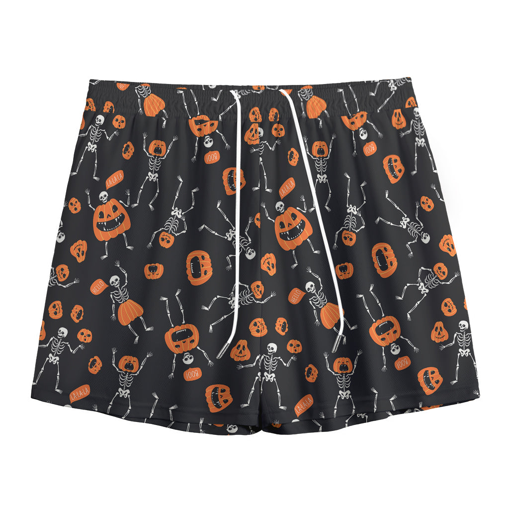 Halloween Skeleton And Pumpkin Print Mesh Shorts