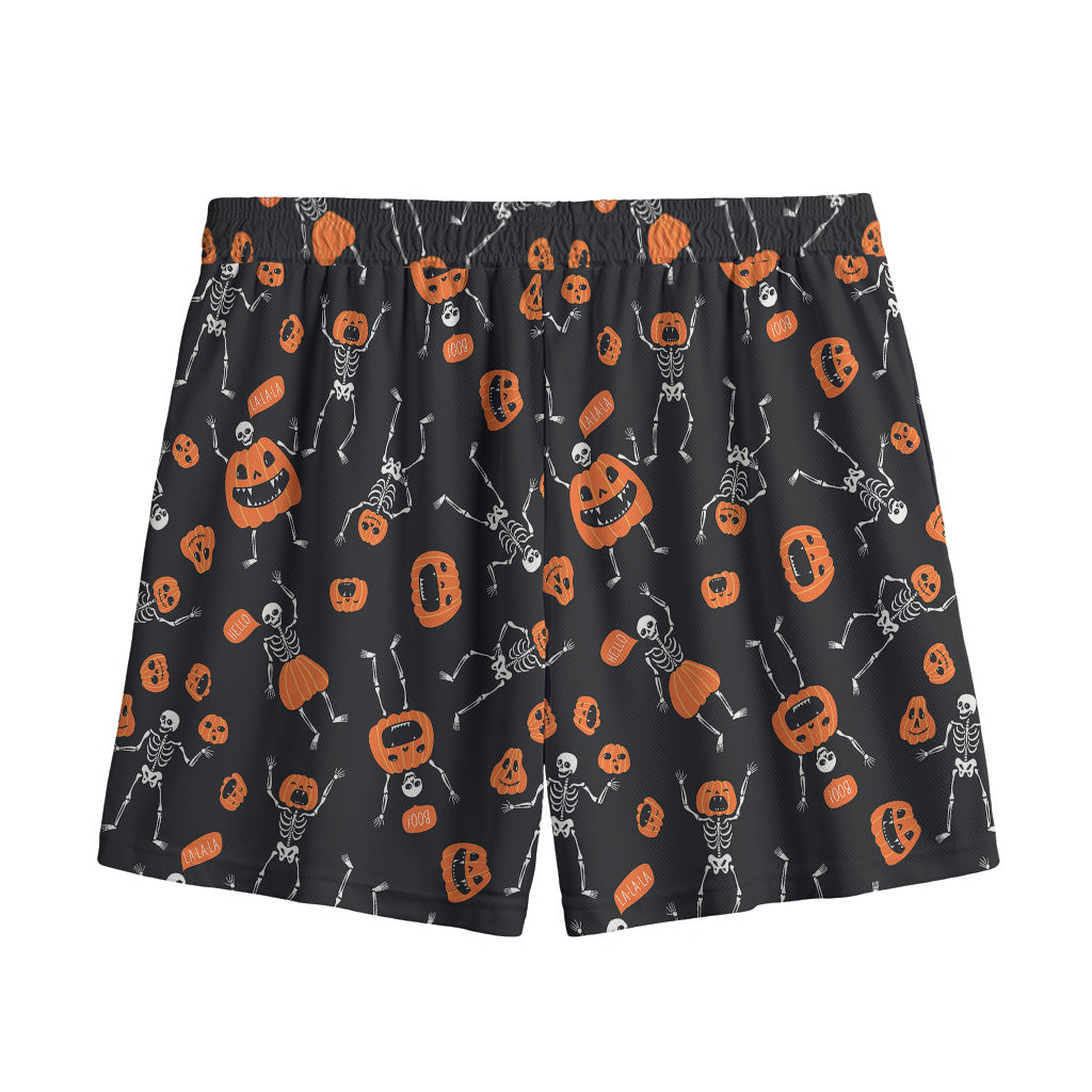 Halloween Skeleton And Pumpkin Print Mesh Shorts