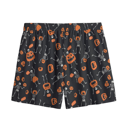 Halloween Skeleton And Pumpkin Print Mesh Shorts