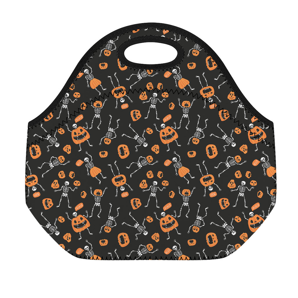 Halloween Skeleton And Pumpkin Print Neoprene Lunch Bag