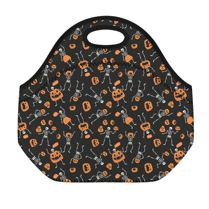 Halloween Skeleton And Pumpkin Print Neoprene Lunch Bag
