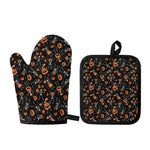 Halloween Skeleton And Pumpkin Print Oven Mitt And Pot Holder Set