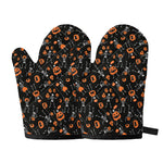 Halloween Skeleton And Pumpkin Print Oven Mitts