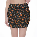 Halloween Skeleton And Pumpkin Print Pencil Mini Skirt