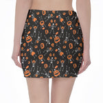 Halloween Skeleton And Pumpkin Print Pencil Mini Skirt