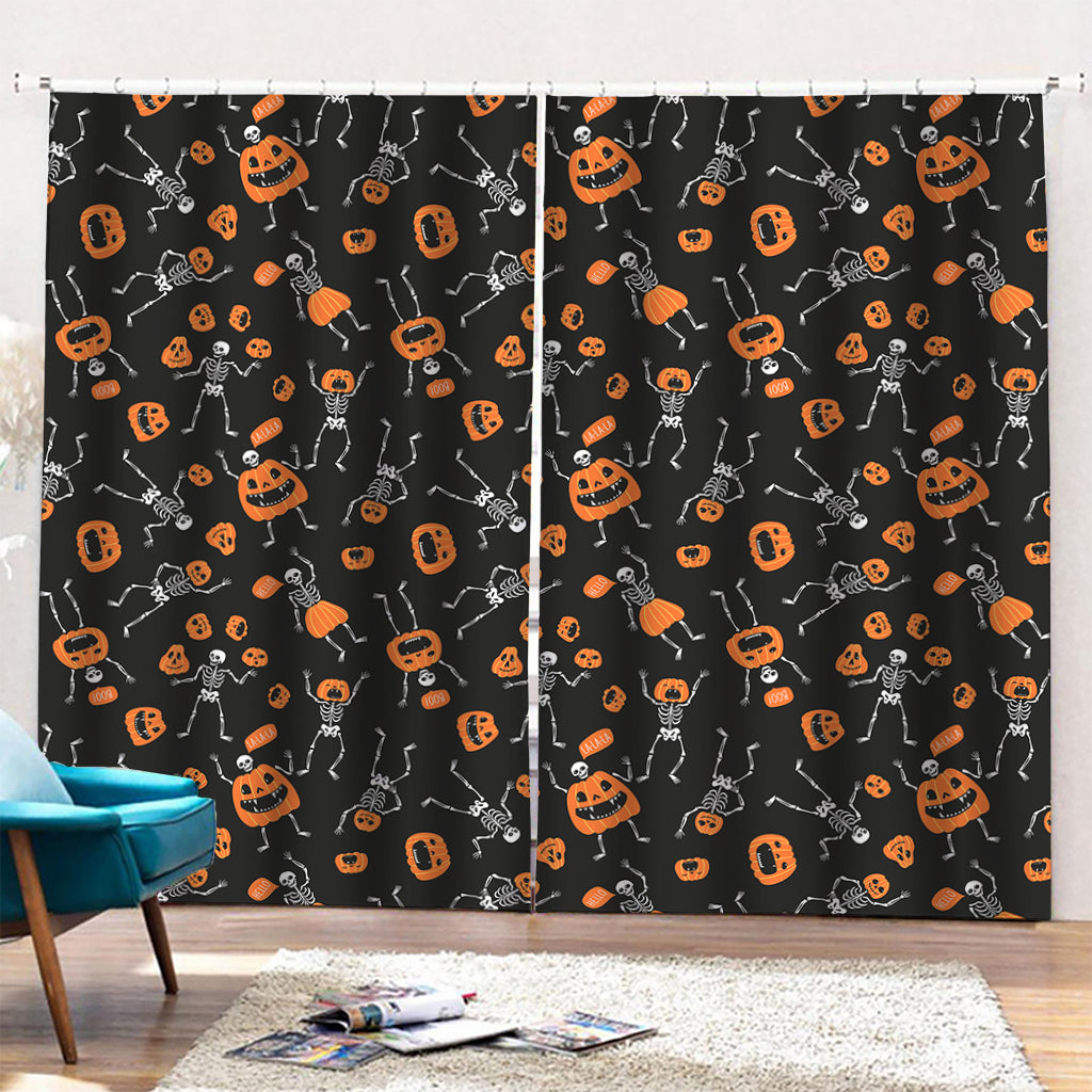 Halloween Skeleton And Pumpkin Print Pencil Pleat Curtains