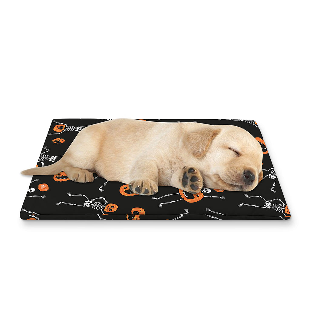 Halloween Skeleton And Pumpkin Print Pet Cooling Mat Cover