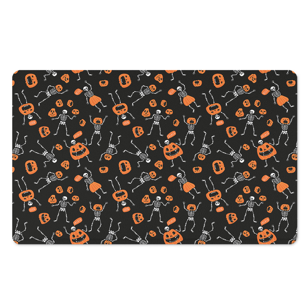 Halloween Skeleton And Pumpkin Print Polyester Doormat