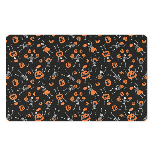 Halloween Skeleton And Pumpkin Print Polyester Doormat