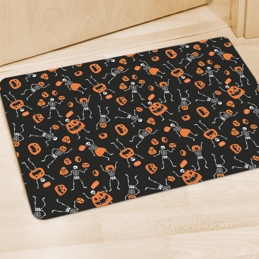 Halloween Skeleton And Pumpkin Print Polyester Doormat
