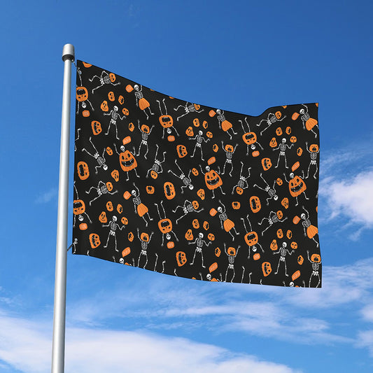 Halloween Skeleton And Pumpkin Print Polyester Flag