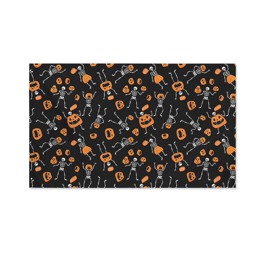 Halloween Skeleton And Pumpkin Print Polyester Flag