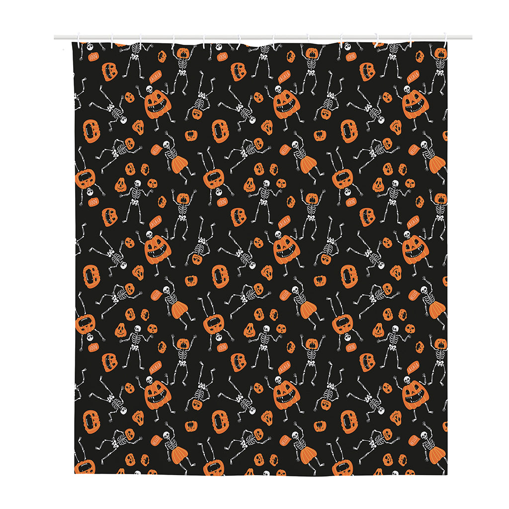 Halloween Skeleton And Pumpkin Print Polyester Shower Curtain