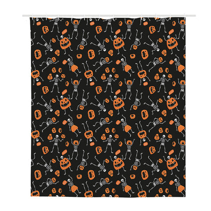 Halloween Skeleton And Pumpkin Print Polyester Shower Curtain