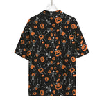 Halloween Skeleton And Pumpkin Print Rayon Hawaiian Shirt