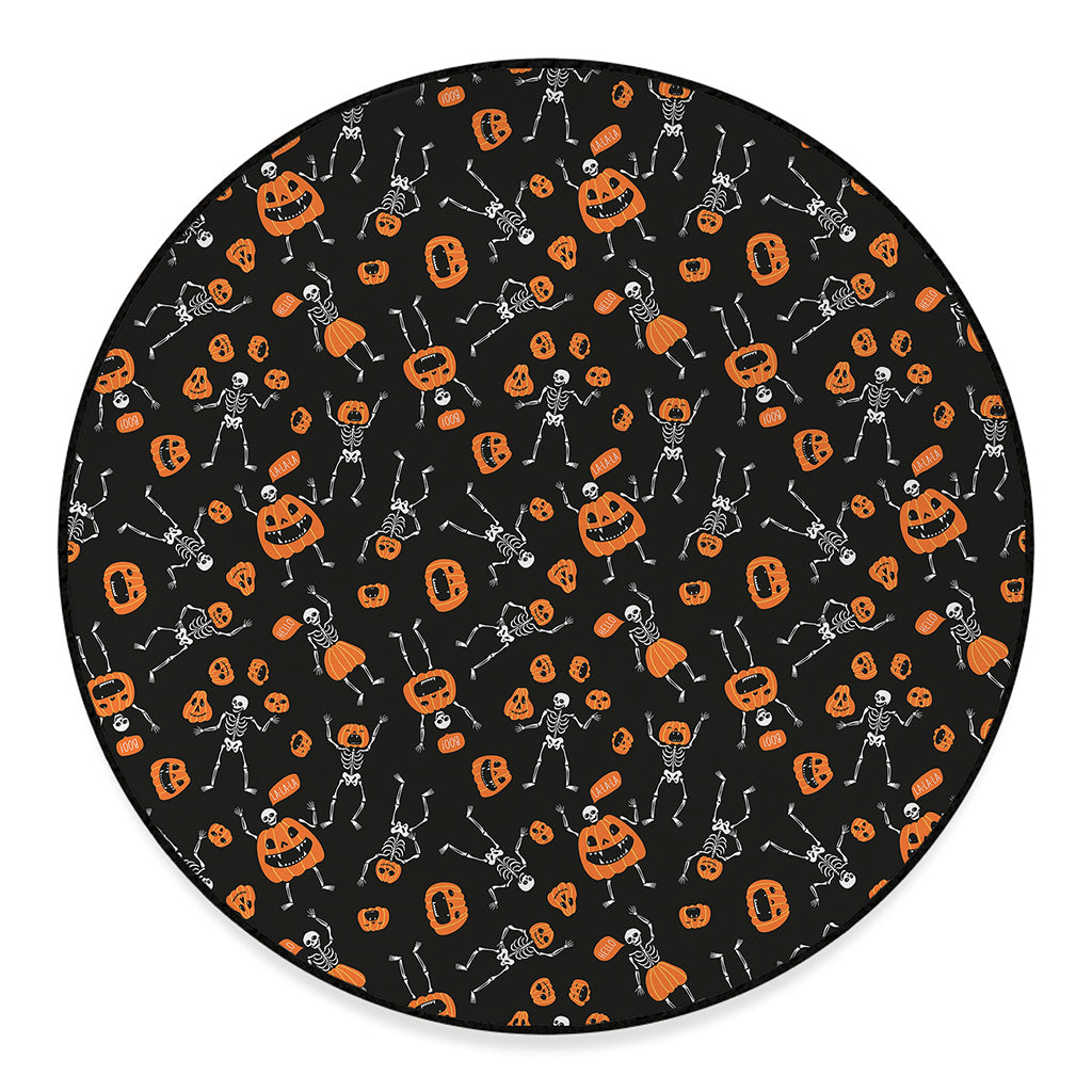 Halloween Skeleton And Pumpkin Print Round Floor Mat