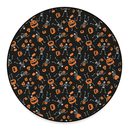 Halloween Skeleton And Pumpkin Print Round Floor Mat