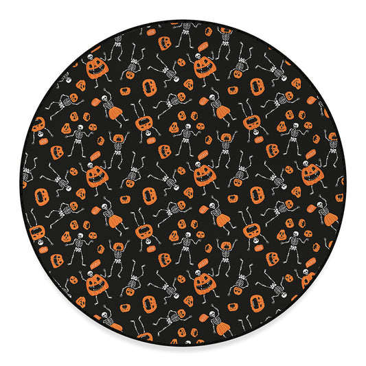 Halloween Skeleton And Pumpkin Print Round Floor Mat