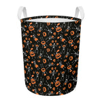 Halloween Skeleton And Pumpkin Print Round Laundry Basket