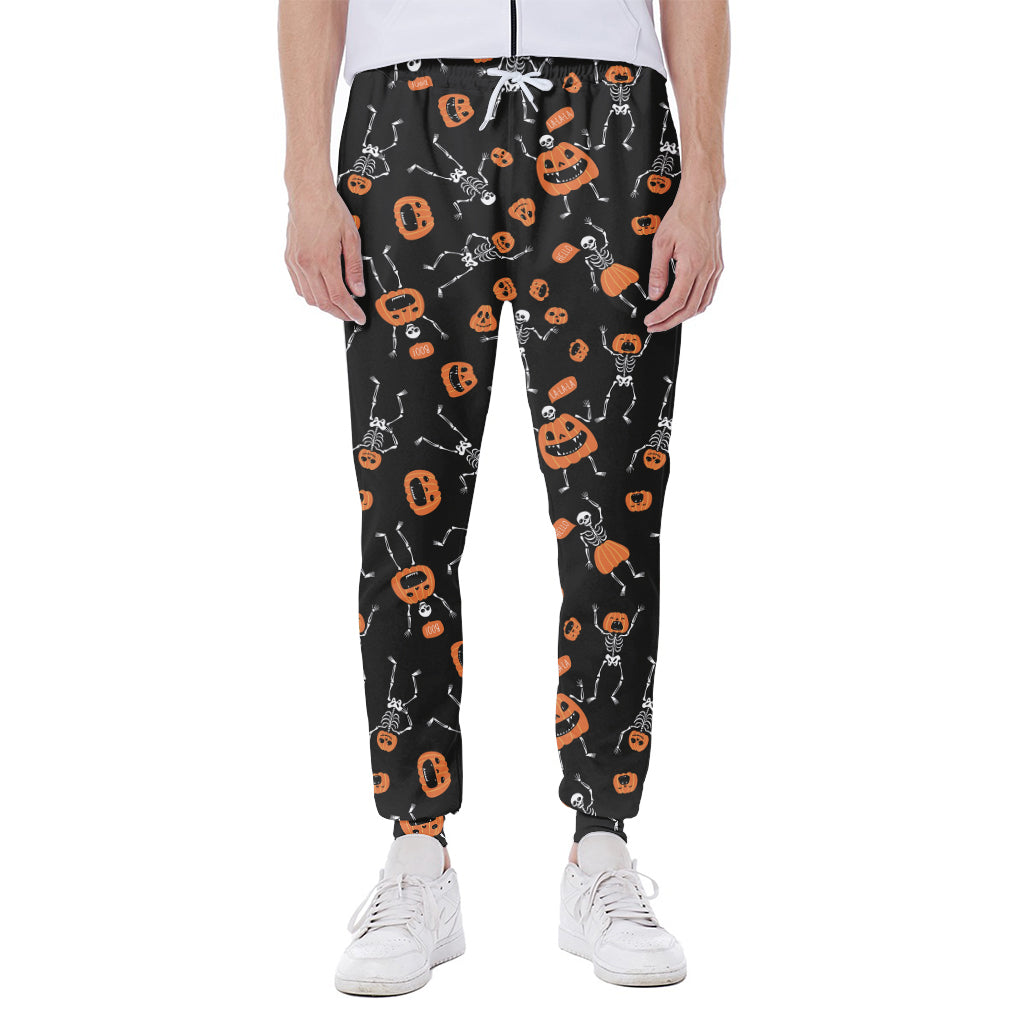 Halloween Skeleton And Pumpkin Print Scuba Joggers