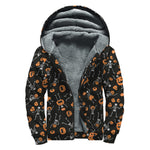 Halloween Skeleton And Pumpkin Print Sherpa Lined Zip Up Hoodie