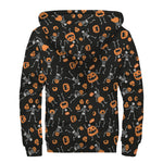 Halloween Skeleton And Pumpkin Print Sherpa Lined Zip Up Hoodie