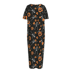 Halloween Skeleton And Pumpkin Print Short Sleeve Long Nightdress