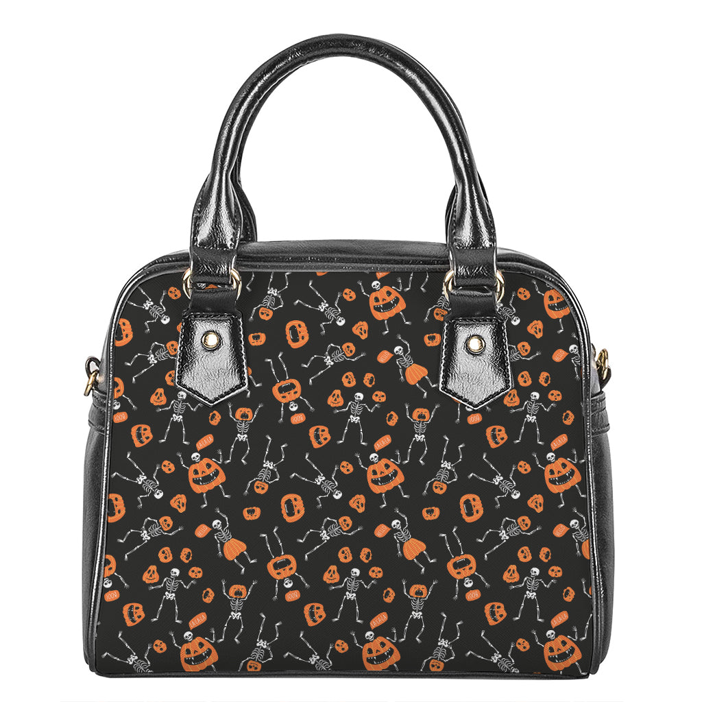 Halloween Skeleton And Pumpkin Print Shoulder Handbag