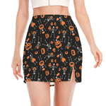 Halloween Skeleton And Pumpkin Print Side Slit Mini Skirt