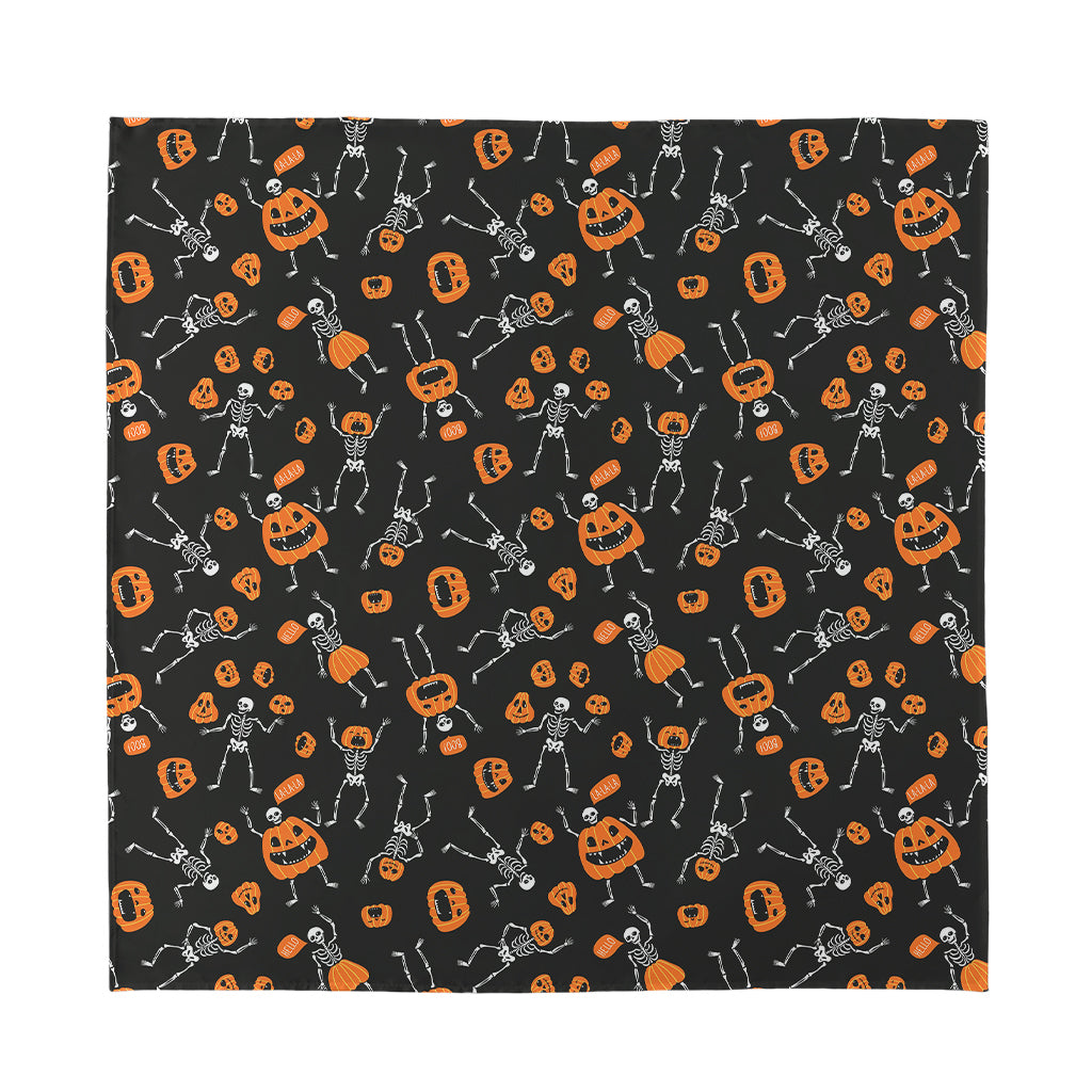 Halloween Skeleton And Pumpkin Print Silk Bandana