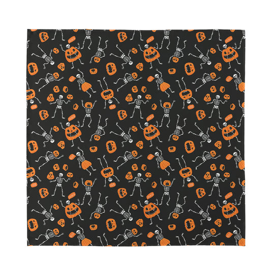 Halloween Skeleton And Pumpkin Print Silk Bandana