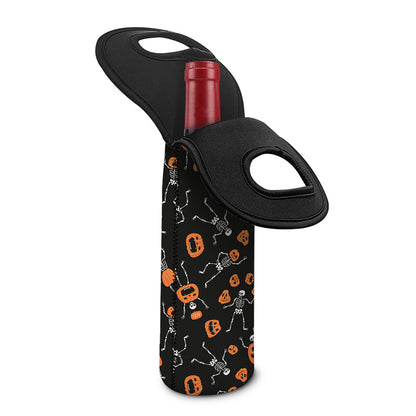 Halloween Skeleton And Pumpkin Print Single Neoprene Wine Tote