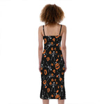 Halloween Skeleton And Pumpkin Print Slim Fit Midi Cami Dress