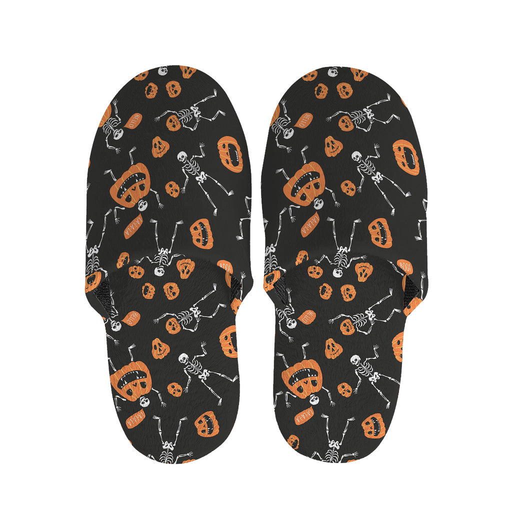Halloween Skeleton And Pumpkin Print Slippers