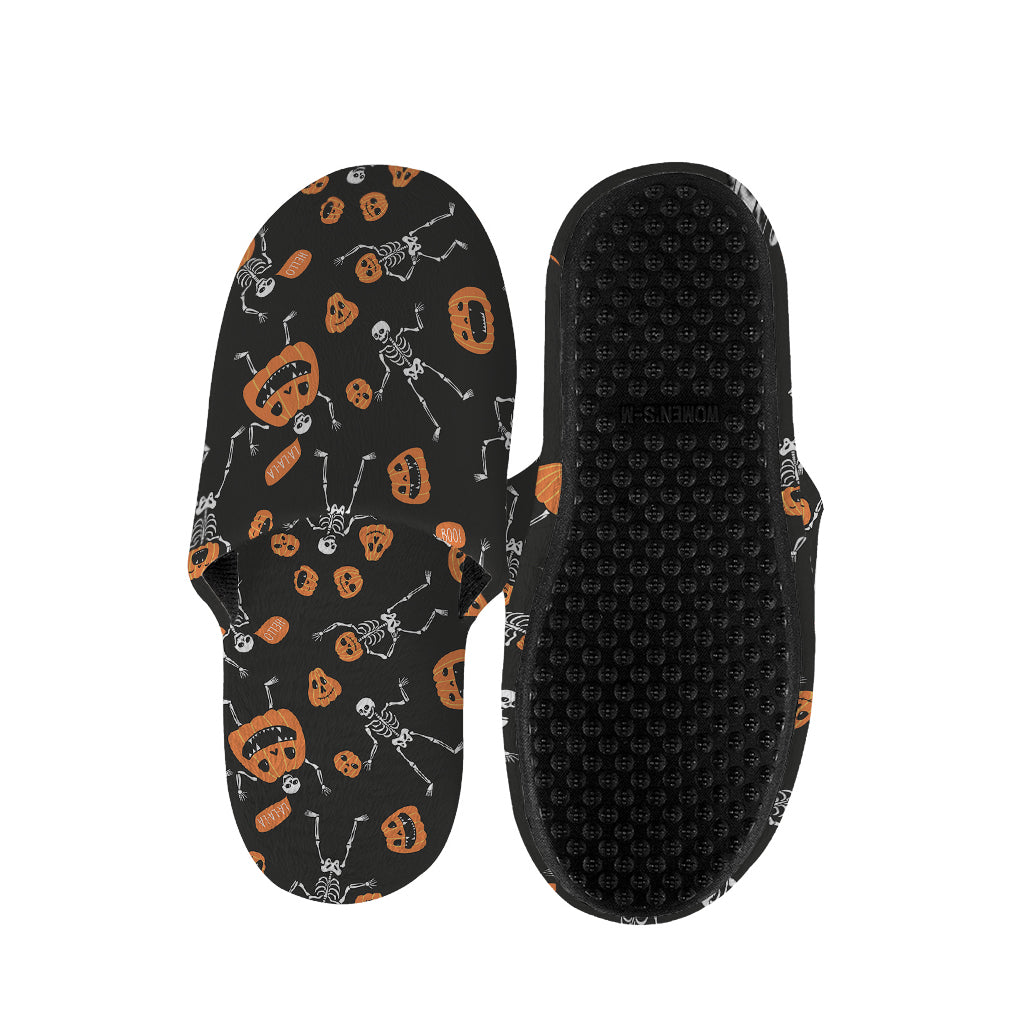 Halloween Skeleton And Pumpkin Print Slippers