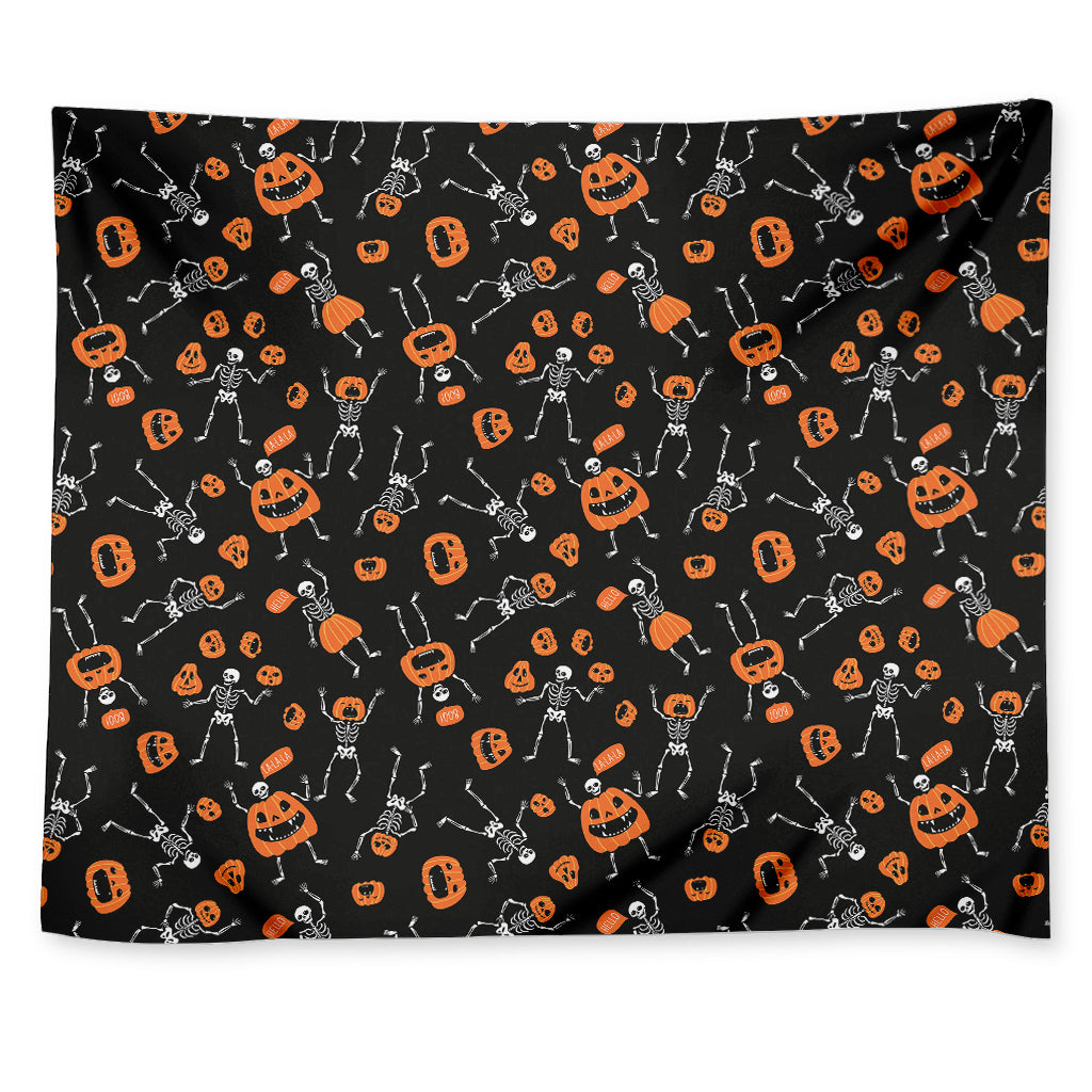 Halloween Skeleton And Pumpkin Print Tapestry