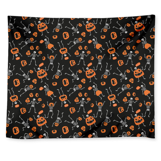 Halloween Skeleton And Pumpkin Print Tapestry