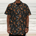 Halloween Skeleton And Pumpkin Print Textured Short Sleeve Shirt