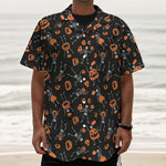 Halloween Skeleton And Pumpkin Print Textured Short Sleeve Shirt